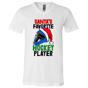 SantaS Favorite Hockey Player Funny Baseball Game Gift V-Neck T-Shirt