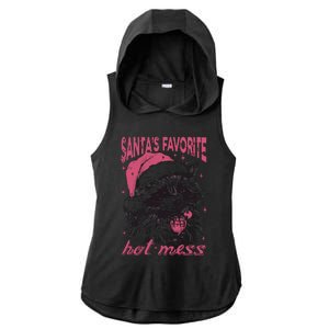 SantaS Favorite Hot Mess Funny Christmas Raccoon Ladies PosiCharge Tri-Blend Wicking Draft Hoodie Tank