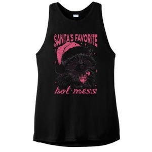 SantaS Favorite Hot Mess Funny Christmas Raccoon Ladies PosiCharge Tri-Blend Wicking Tank