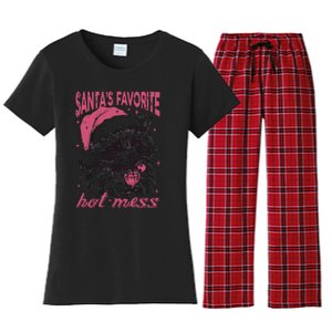 SantaS Favorite Hot Mess Funny Christmas Raccoon Women's Flannel Pajama Set