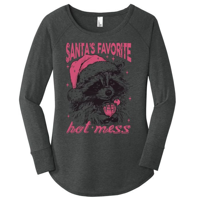 SantaS Favorite Hot Mess Funny Christmas Raccoon Women's Perfect Tri Tunic Long Sleeve Shirt