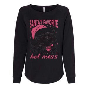 SantaS Favorite Hot Mess Funny Christmas Raccoon Womens California Wash Sweatshirt