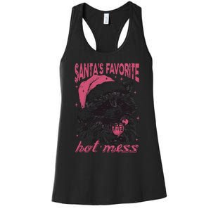 SantaS Favorite Hot Mess Funny Christmas Raccoon Women's Racerback Tank