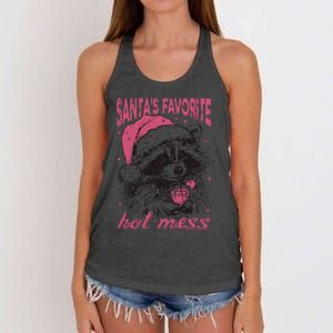 SantaS Favorite Hot Mess Funny Christmas Raccoon Women's Knotted Racerback Tank