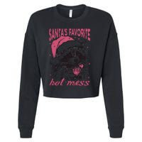 SantaS Favorite Hot Mess Funny Christmas Raccoon Cropped Pullover Crew