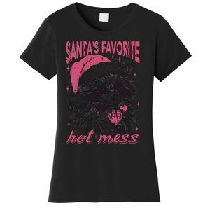 SantaS Favorite Hot Mess Funny Christmas Raccoon Women's T-Shirt