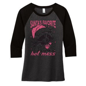 SantaS Favorite Hot Mess Funny Christmas Raccoon Women's Tri-Blend 3/4-Sleeve Raglan Shirt