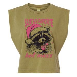 SantaS Favorite Hot Mess Funny Christmas Raccoon Garment-Dyed Women's Muscle Tee