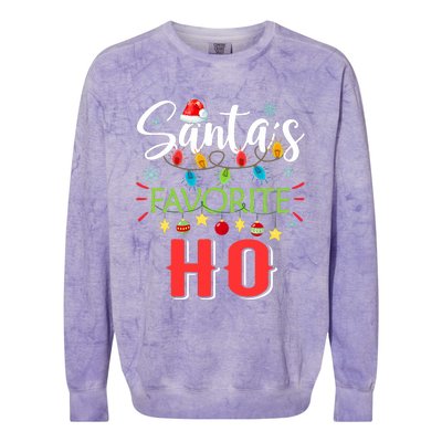 SantaS Favorite Ho Xmas Light Santa Hat Christmas Gift Colorblast Crewneck Sweatshirt