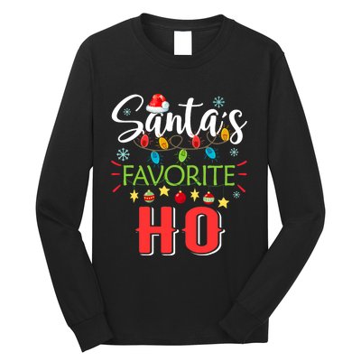 SantaS Favorite Ho Xmas Light Santa Hat Christmas Gift Long Sleeve Shirt