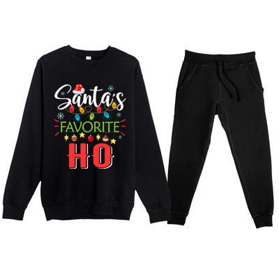 SantaS Favorite Ho Xmas Light Santa Hat Christmas Gift Premium Crewneck Sweatsuit Set