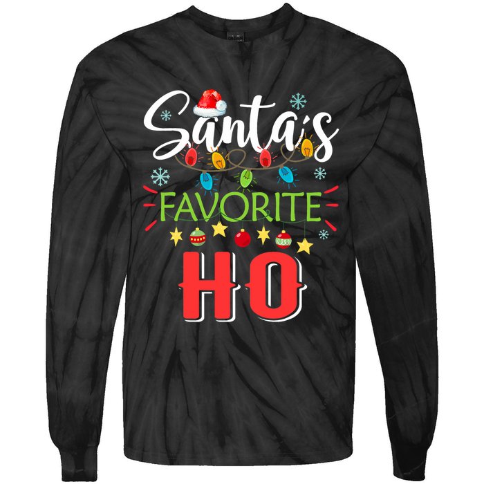 SantaS Favorite Ho Xmas Light Santa Hat Christmas Gift Tie-Dye Long Sleeve Shirt