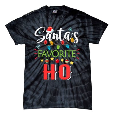 SantaS Favorite Ho Xmas Light Santa Hat Christmas Gift Tie-Dye T-Shirt