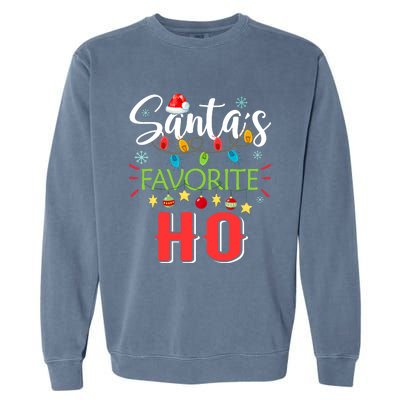 SantaS Favorite Ho Xmas Light Santa Hat Christmas Gift Garment-Dyed Sweatshirt