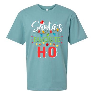 SantaS Favorite Ho Xmas Light Santa Hat Christmas Gift Sueded Cloud Jersey T-Shirt