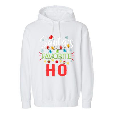 SantaS Favorite Ho Xmas Light Santa Hat Christmas Gift Garment-Dyed Fleece Hoodie