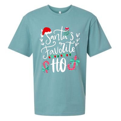 Santas Favorite Ho Funny Christmas Santa Hat Xmas Pajamas Sueded Cloud Jersey T-Shirt