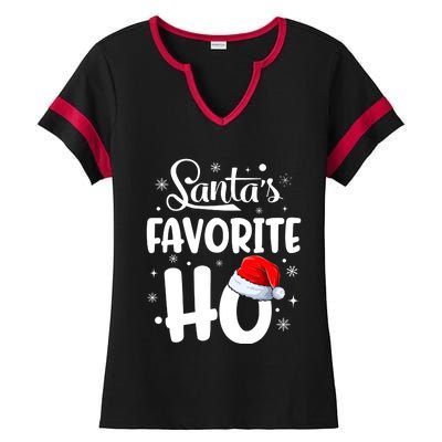 SantaS Favorite Ho Funny Merry Christmas Xmas Family Matching Pjs Ladies Halftime Notch Neck Tee