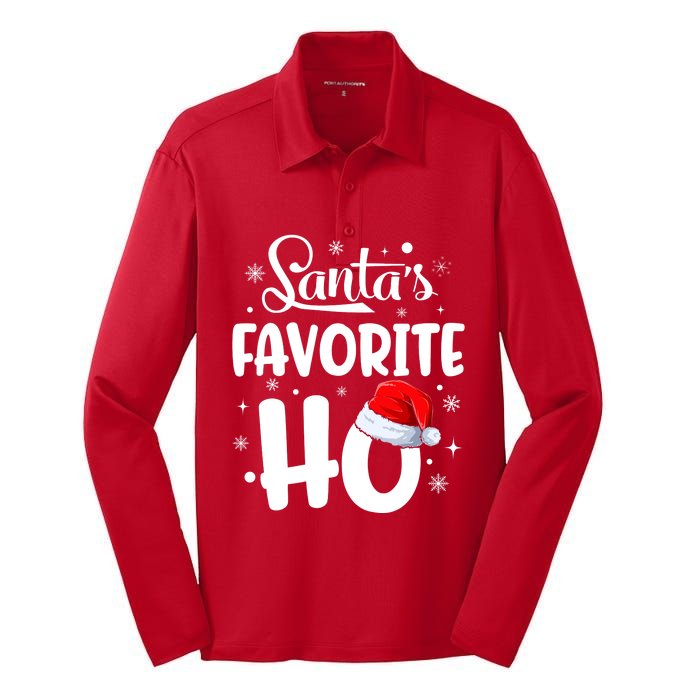 SantaS Favorite Ho Funny Merry Christmas Xmas Family Matching Pjs Silk Touch Performance Long Sleeve Polo