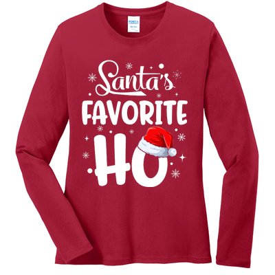 SantaS Favorite Ho Funny Merry Christmas Xmas Family Matching Pjs Ladies Long Sleeve Shirt