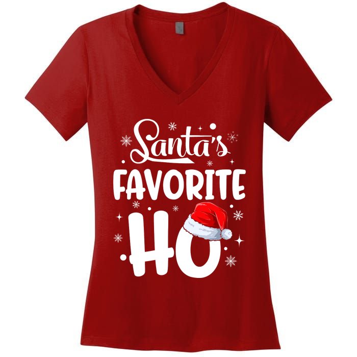 SantaS Favorite Ho Funny Merry Christmas Xmas Family Matching Pjs Women's V-Neck T-Shirt