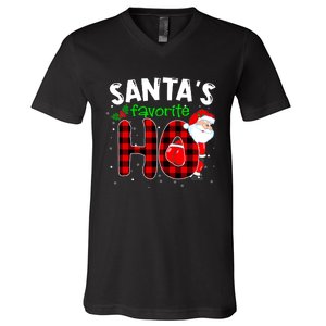 SantaS Favorite Ho Funny Merry Christmas Xmas Pjs Matching V-Neck T-Shirt