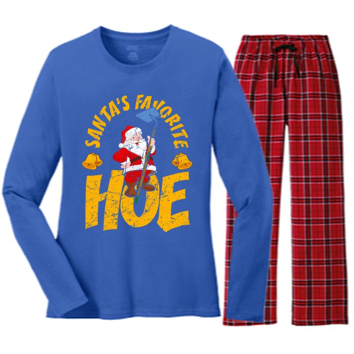 Santa's Favorite Hoe Adult Humor Santa's Favorite Ho Xmas Cute Gift Women's Long Sleeve Flannel Pajama Set 