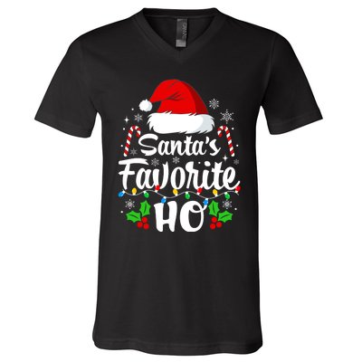 Santas Favorite HoS Xmas Funny Christmas Family Matching Pjs V-Neck T-Shirt