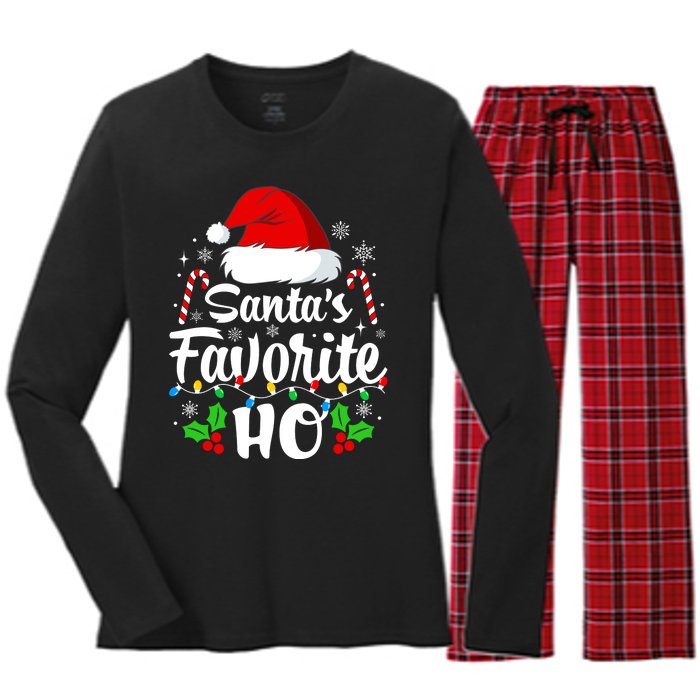 Santas Favorite HoS Xmas Funny Christmas Family Matching Pjs Women's Long Sleeve Flannel Pajama Set 