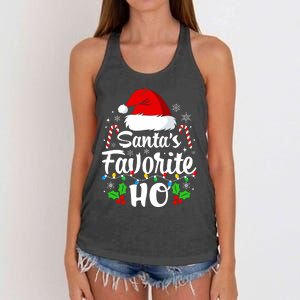 Santas Favorite HoS Xmas Funny Christmas Family Matching Pjs Women's Knotted Racerback Tank