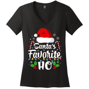 Santas Favorite HoS Xmas Funny Christmas Family Matching Pjs Women's V-Neck T-Shirt