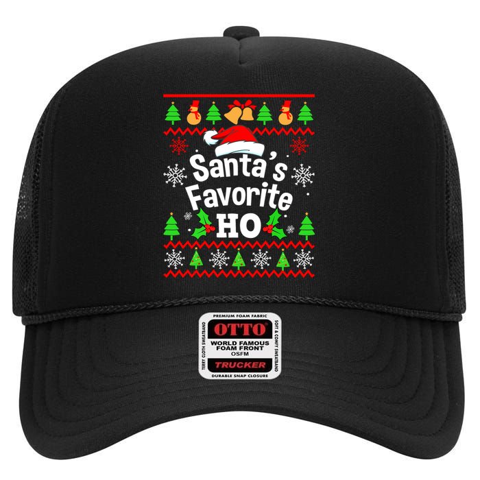 SantaS Favorite HoS Ugly Christmas Sweater Family Matching High Crown Mesh Back Trucker Hat