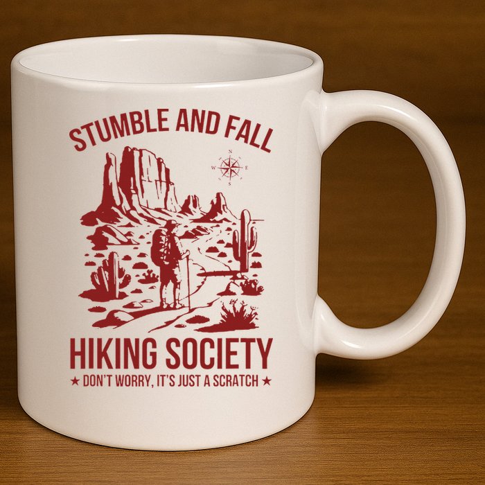 Stumble & Fall Hiking Society DonT Worry ItS A Scratch 11oz C Handle Ceramic Mug