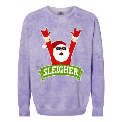 Sleigher Funny Heavy Metal Music Santa Christmas Colorblast Crewneck Sweatshirt