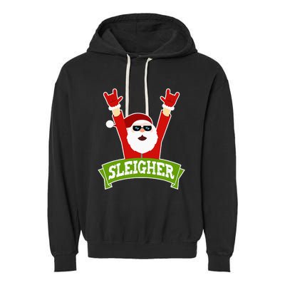 Sleigher Funny Heavy Metal Music Santa Christmas Garment-Dyed Fleece Hoodie