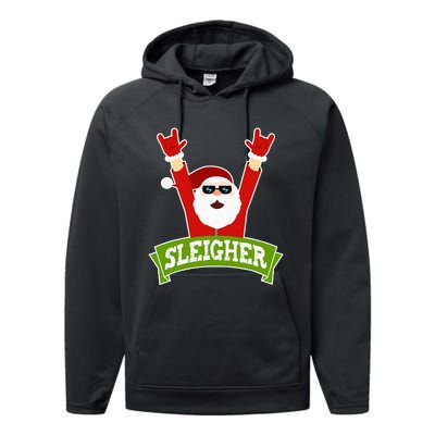 Sleigher Funny Heavy Metal Music Santa Christmas Performance Fleece Hoodie