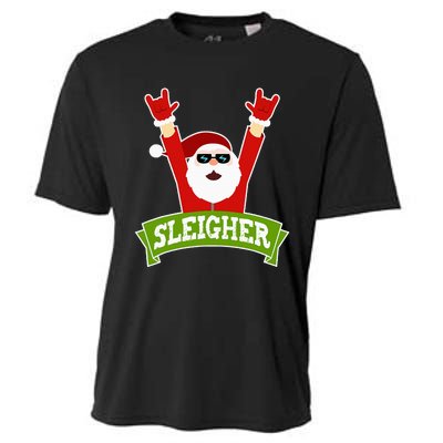 Sleigher Funny Heavy Metal Music Santa Christmas Cooling Performance Crew T-Shirt