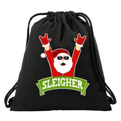 Sleigher Funny Heavy Metal Music Santa Christmas Drawstring Bag