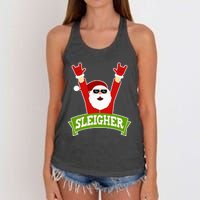 Sleigher Funny Heavy Metal Music Santa Christmas Women's Knotted Racerback Tank