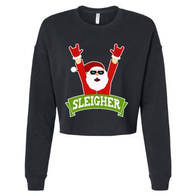 Sleigher Funny Heavy Metal Music Santa Christmas Cropped Pullover Crew