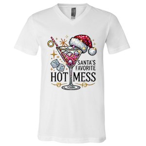 SantaS Favorite Hot Mess Funny Margarita V-Neck T-Shirt