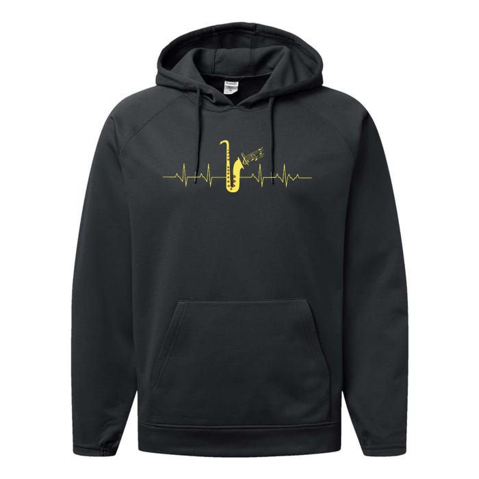 Saxophone Funny Heartbeat EKG Puls Heart Rate Sax Musician Performance Fleece Hoodie