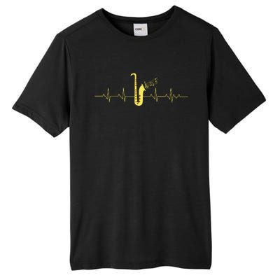 Saxophone Funny Heartbeat EKG Puls Heart Rate Sax Musician Tall Fusion ChromaSoft Performance T-Shirt