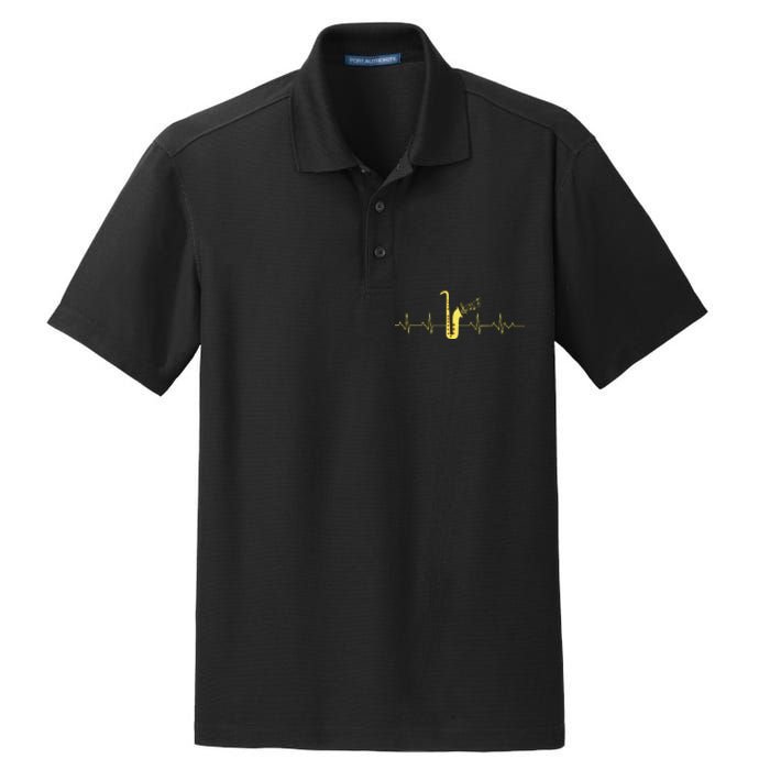 Saxophone Funny Heartbeat EKG Puls Heart Rate Sax Musician Dry Zone Grid Polo