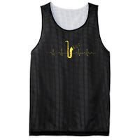 Saxophone Funny Heartbeat EKG Puls Heart Rate Sax Musician Mesh Reversible Basketball Jersey Tank