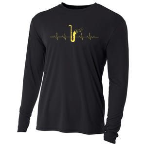 Saxophone Funny Heartbeat EKG Puls Heart Rate Sax Musician Cooling Performance Long Sleeve Crew