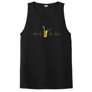 Saxophone Funny Heartbeat EKG Puls Heart Rate Sax Musician PosiCharge Competitor Tank