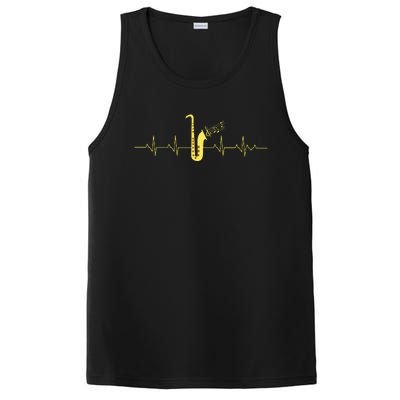 Saxophone Funny Heartbeat EKG Puls Heart Rate Sax Musician PosiCharge Competitor Tank