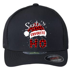 Santas Favorite Ho Christmas Red Plaid Buffalo Pajama Flexfit Unipanel Trucker Cap