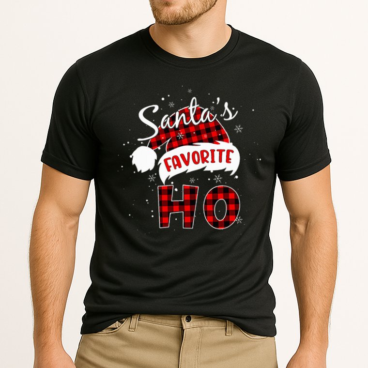 Santas Favorite Ho Christmas Red Plaid Buffalo Pajama Cooling Performance Crew T-Shirt